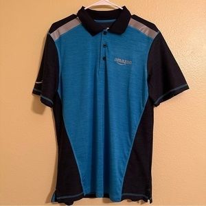 Amazon Prime Employee Delivery Men’s Tropical Polo Shirt Blue Gray Medium